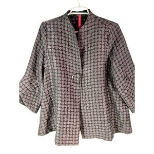 IC by Connie K Purple Black Op Art Swing Lux Jacket Size M Metal Buckle Trim